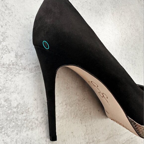 JESSICA SIMPSON Analista Platform Pump, Black Faux Suede with Silver Platform - Picture 14 of 15